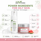 A promotional graphic for Skin Civics skincare showing two products: a white Foaming Facewash bottle and a pink Hydration Gel jar, with ingredient callouts and icons on a white background.