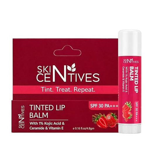 Skin Centives Tinted Lip Balm | light tint for chapped and dark lips | Shea Butter, Vitamin E & Squalane | For Dry & Chapped Lips | Non-Sticky Lip Tint | strawberry 4.8g